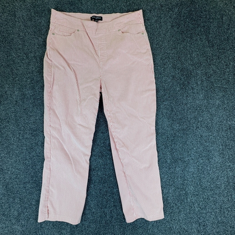 Mario Serrani Capri Pants Womens L Pink White Striped Stretch Mid Rise Pull‎ On